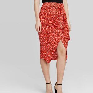 NWT Who What Wear Floral Faux Tie Asymmetrical Midi Skirt - Size 4